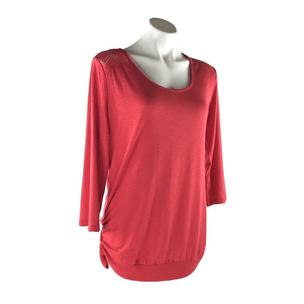 No Boundaries Red Crochet Lace Back Lattice Top 3/4 Sleeve Womens XL 15-17